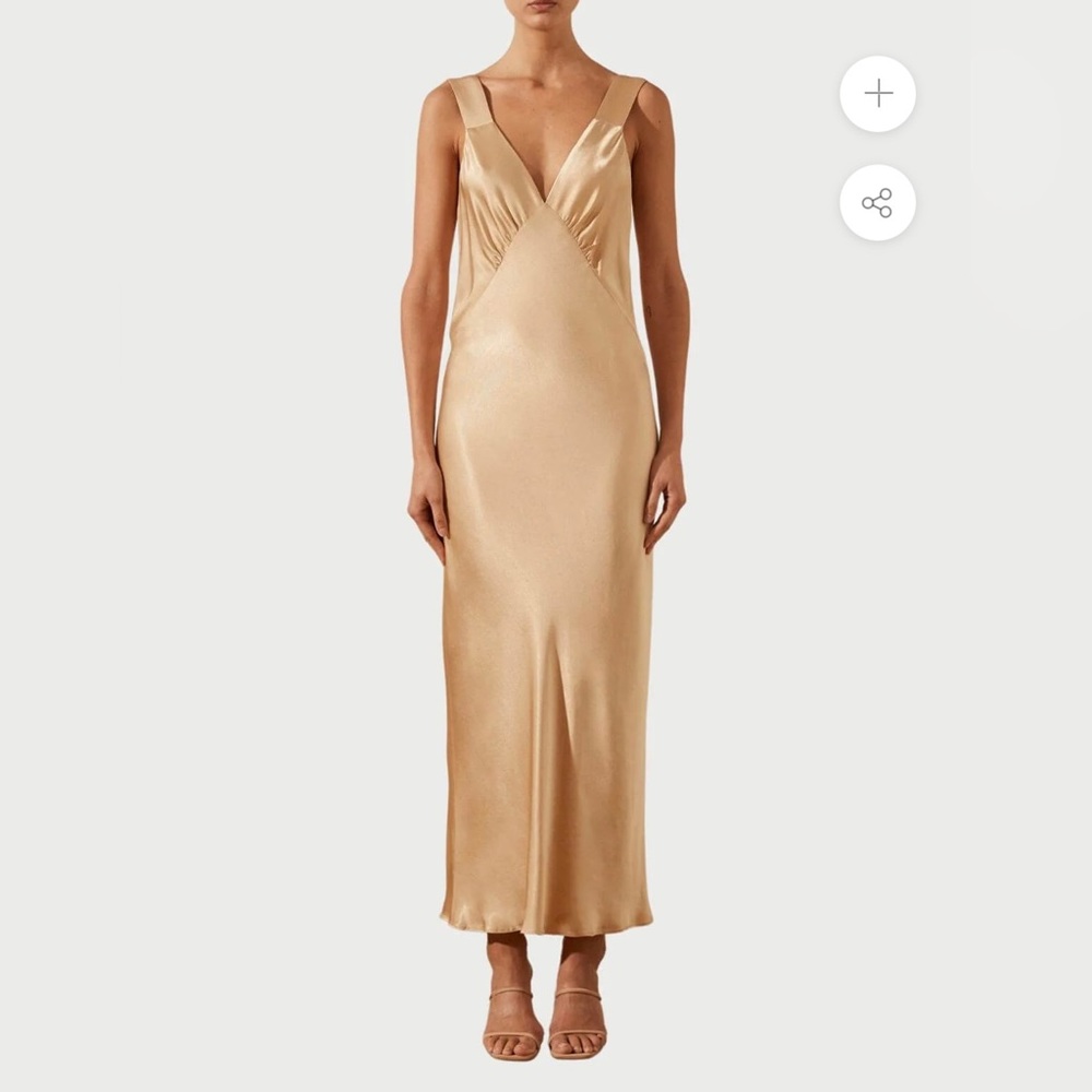 Shona Joy Plunged La Lune Midi Dress - in color Porcini